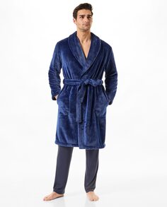 Длинный мужской халат с поясом однотонный Lohe, синий
