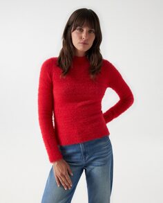 Женский вязаный свитер с эффектом меха Salsa Jeans, красный