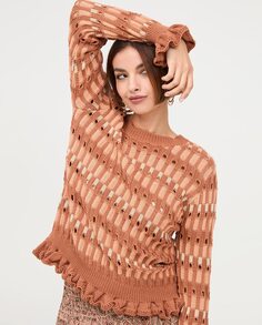 Женский свитер с карманами и рюшами NKN Nekane, коричневый