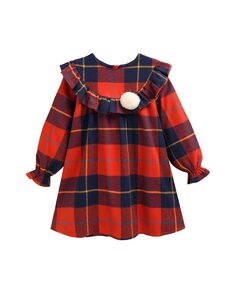 Платье в шотландку для девочки с помпоном Dadati, красный