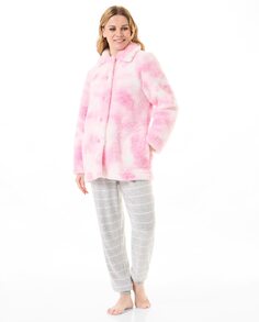 Короткий женский халат с застежкой на пуговицы из овчины Lohe, розовый