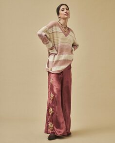 Длинный женский свитер с V-образным вырезом NKN Nekane, розовый