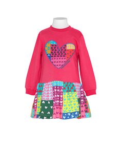 Комбинированное платье для девочки в стиле пэчворк с сердечками AGATHA RUIZ DE LA PRADA, фуксия