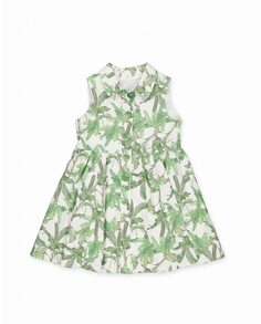 Платье-рубашка для девочки с растительным принтом Pan con Chocolate, зеленый