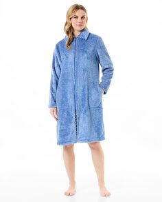 Однотонный длинный женский халат Vigore на молнии Lohe, синий