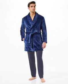 Короткий мужской халат с поясом однотонный Lohe, синий