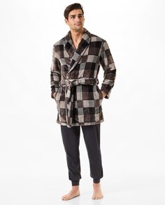Короткий мужской халат с поясом и принтом Виши Lohe, темно-каштановый