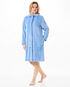 Длинный женский халат из жаккардовой ткани с застежкой на пуговицы Lohe, синий