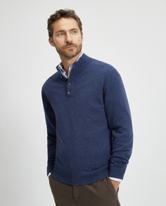 Мужской однотонный свитер из кашемировой шерсти с застежкой-молнией на половину длины Emidio Tucci, синий