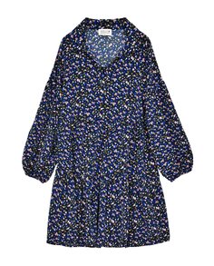 Платье с длинными рукавами с принтом и рюшами Mini Molly, темно-синий