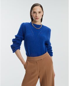 Женский свитер с ажуром и воротником-стойкой Perkins Andam, синий