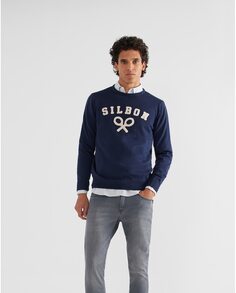 Мужской свитер темно-синего цвета с круглым вырезом Silbon, темно-синий