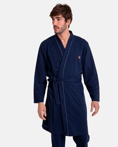 Мужской трикотажный халат с запахом Massana, темно-синий