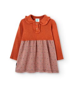 Вязаное платье для девочки с длинной юбкой и декоративным воротником Boboli, оранжевый