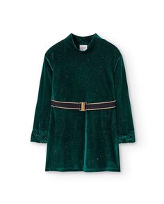 Платье из микровельвета для девочки с поясом Boboli, зеленый