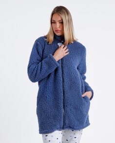 Теплый женский халат с длинными рукавами и застежкой-молнией синего цвета Admas, синий