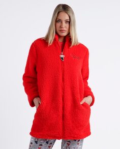 Теплый женский халат с длинными рукавами и застежкой-молнией красного цвета Admas, красный