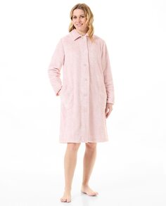Длинный женский халат из ткани с узором «елочка» и застежкой на пуговицы Lohe, розовый