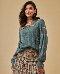 Женский плетеный свитер с ажуром NKN Nekane, темно-зеленый