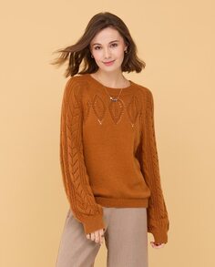 Женский свитер с круглым вырезом и ажуром Nud, оранжевый