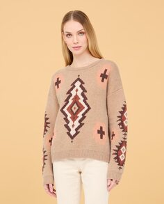 Женский свитер с круглым вырезом и геометрическим принтом Nud, светло-коричневый