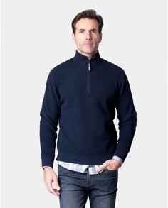 Мужской свитер темно-синего цвета с воротником-стойкой Spagnolo, темно-синий