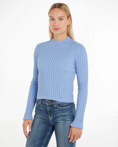 Женский свитер с воротником Perkins и тканью в рубчик Tommy Jeans, светло-синий