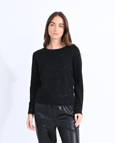 Женский свитер с длинными рукавами и блестящими деталями Molly Bracken, черный