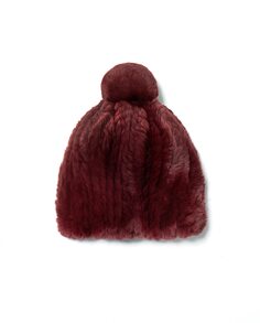 Женская вязаная шапка из волос рекса с помпоном бордового цвета Maximilian, бордо