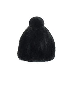 Женская вязаная шапка из волос рекса с помпоном черного цвета Maximilian, черный