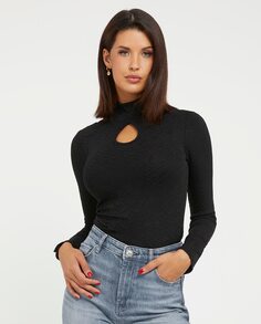 Женский стеганый свитер с логотипом и разрезом Guess, черный