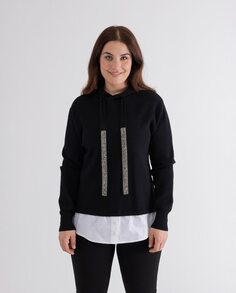 Женский трикотажный свитер с капюшоном и юбкой по подолу October, черный