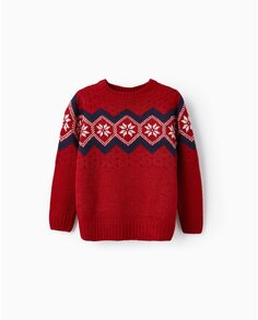 Жаккардовый свитер для мальчика с круглым вырезом Zippy, красный