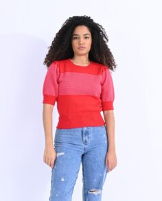Женский свитер с коротким рукавом в полоску и принтом Lili Sidonio, красный
