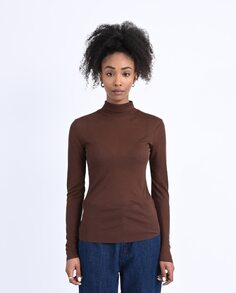 Тонкий и облегающий женский свитер с высоким воротником Molly Bracken, темно коричневый