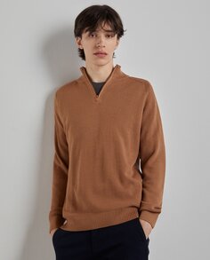 Мужской однотонный свитер с воротником на молнии Easy Wear, коричневый