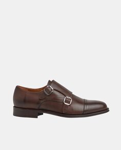 Мужские кожаные туфли Bluchers с прямым мыском и двойной пряжкой Hackett, темно коричневый