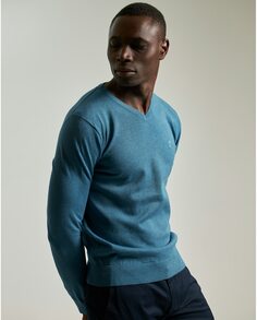 Мужской свитер утиного синего цвета с V-образным вырезом PuroEgo, синий