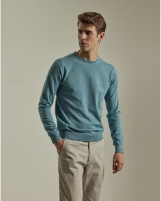 Мужской свитер фарфорово-синего цвета с круглым вырезом PuroEgo, светло-синий