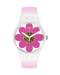 Часы «Цветочный час» с розовым ремешком из органического материала Swatch, розовый