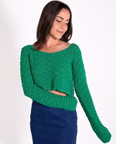 Короткий женский свитер крючком The-Are, зеленый