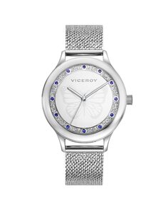 Женские стальные часы Kiss с белым циферблатом и блестящим безелем с цирконами внутри Viceroy, серебро