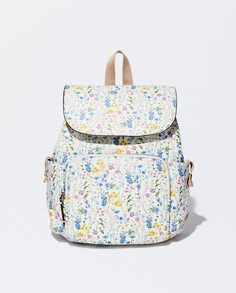 Женский рюкзак с несколькими отделениями и клапаном с цветочным принтом Parfois, белый