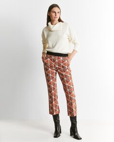 Женские прямые классические брюки с геометрическим принтом Trucco, оранжевый