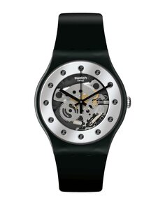 Серебряные часы Glam Again с черным ремешком из органического материала Swatch, черный
