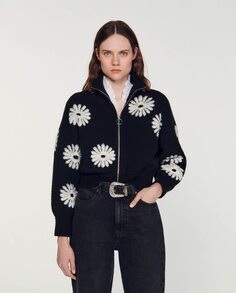 Женская куртка в цветочек на молнии Sandro, черный