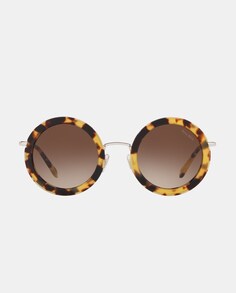 Солнцезащитные очки в круглой металлической оправе светло-коричневого цвета Гавана Miu Miu, коричневый