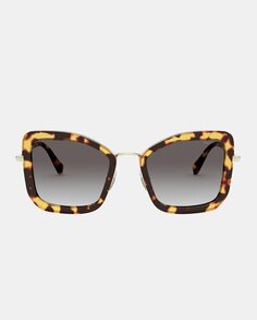 Солнцезащитные очки в фантазийной металлической оправе коричневого цвета Гавана Miu Miu, коричневый