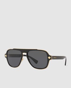 Черные мужские квадратные солнцезащитные очки Versace в металлическом корпусе Versace, черный