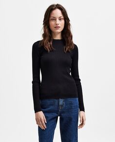 Женский свитер в рубчик с круглым вырезом Selected Femme, черный